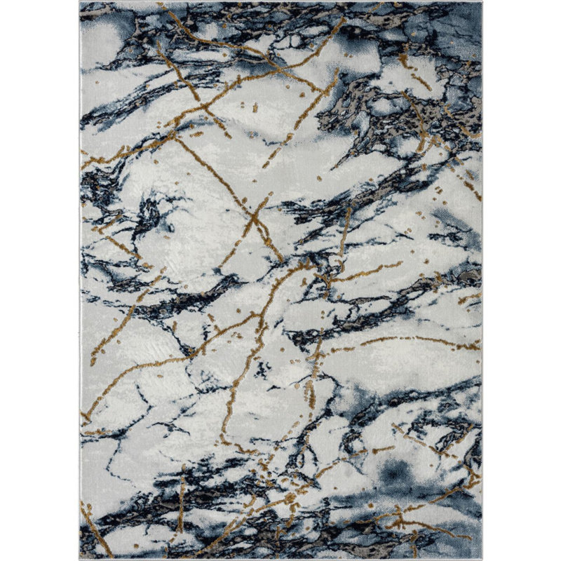 Tapis abstrait en polypropylène tissé à la machine en ivoire / gris / brun Madilin, Rectangle 6 pi x 9 pi