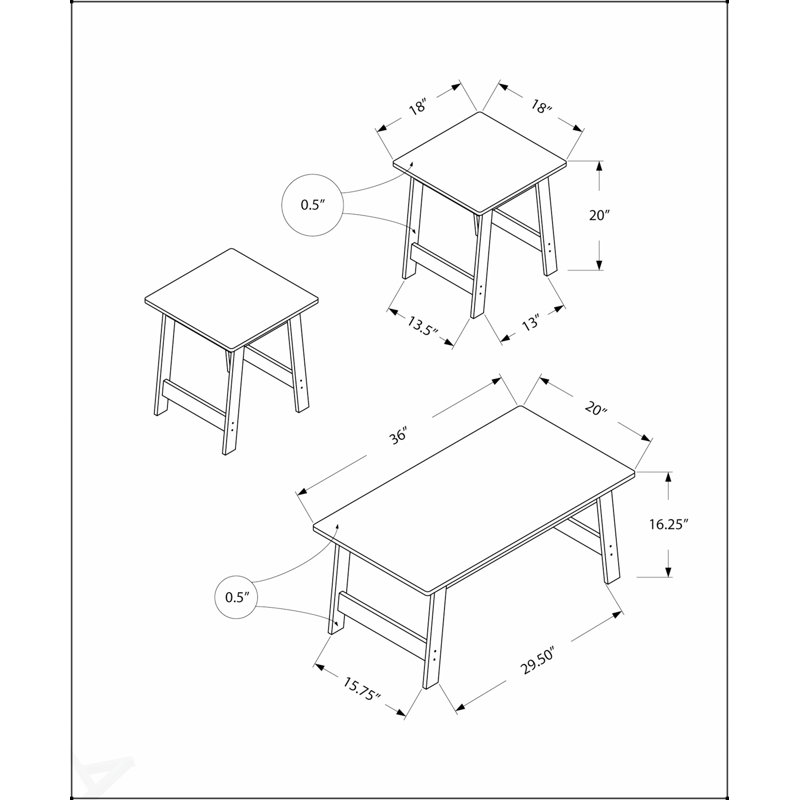 Ensemble de tables contemporaines 3 pièces avec tables basses, de bout et d'appoint pour un décor de salon élégant et fonctionnel