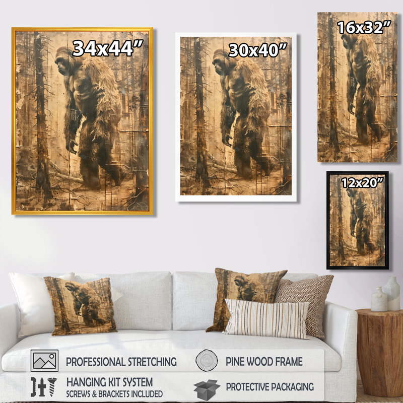 Art mural brun et mystérieux Bigfoot II - Bigfoot, H 20 po x l 12 po x P 1 po, Toile tendue