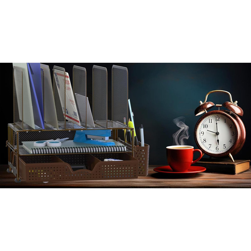 Copper Powder Coated Mesh Desk Organizer with Sliding Drawer