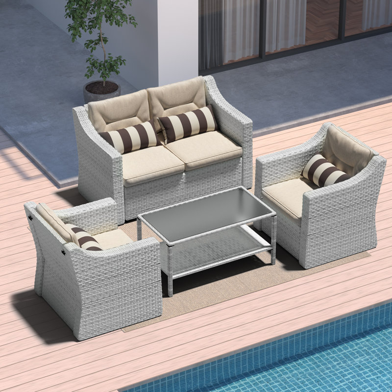 Outdoor Patio Furniture Set, 7/5/4/3/2 Piece Patio Conversation Set Outdoor Furniture Set, Rattan Lounge Chair With Ottoman Footrest, Coffee Table & Cushions For Garden, Patio, Balcony, Deck(Brown/Grey) - Patio Furniture Outdoor