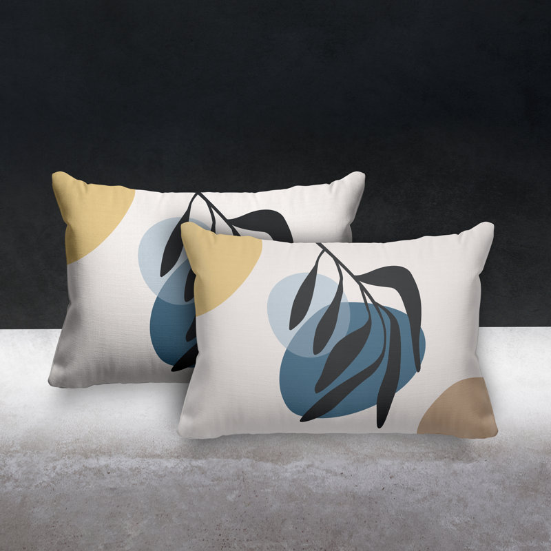 Housse et insert de coussin rectangulaire en polyester pour l'intérieur et l'extérieur, Bleu/beige