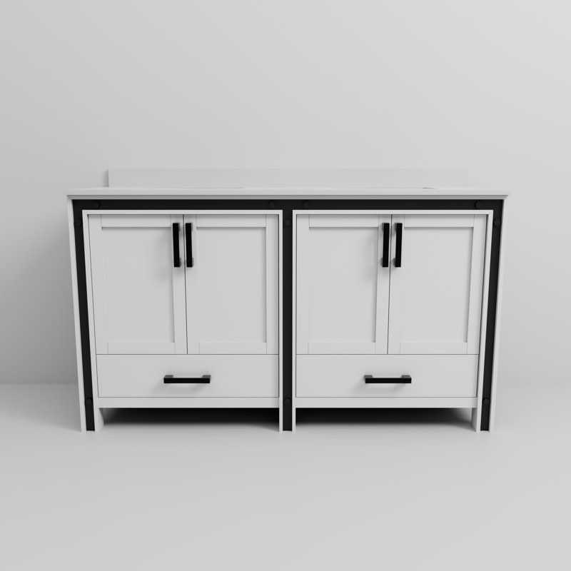 Ziva 60-Inch White Double Sink Freestanding Bathroom Vanity with Quartz Top