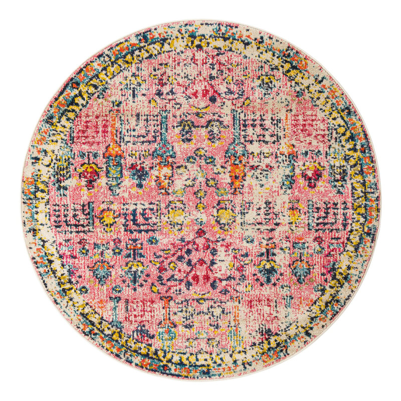 Ector Abstract Pink Area Rug, Round 3'3", Pink