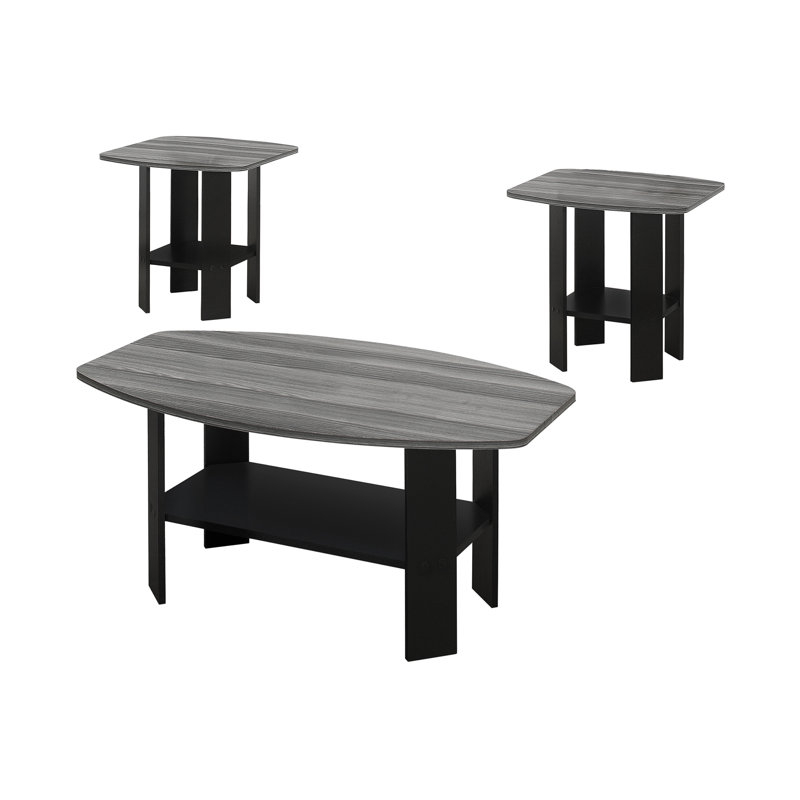 Table moderne 3 pièces pour l'espace de vie - café, tables de bout, tables d'appoint, gris et noir stratifié, conception efficace