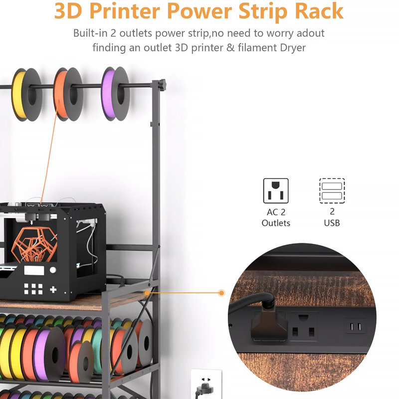 3D Printer Rack & Filament Storage Organizer - Heavy Duty Metal Shelving with 30" x 22" x 61.9" Dimensions