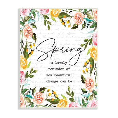 «Cheerful Spring», typographie citation florale, encadrement noir, estampe numérique texturée par lettrage et doublure