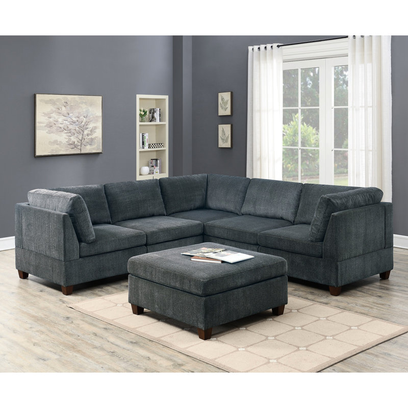 Fashionable Grey Chenille 6pc Sectional , Includes 3x Corner Wedges, 2x Armless Chairs And 1x For Home Spacious Lounge, Sofas, , Classic Look