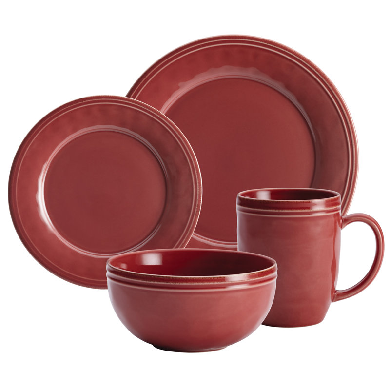 Rachael Ray Cucina Dinnerware Set, 16 Piece, Cranberry Red