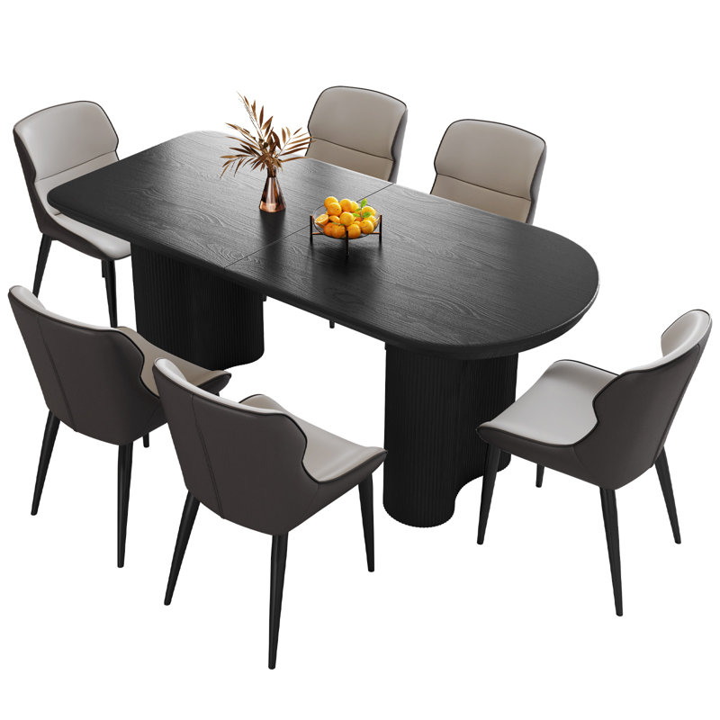 Pearlena 62.99" Modern Rectangle Black Dining Table Set with 6 Chairs for Kitchen, Bar, Living Room