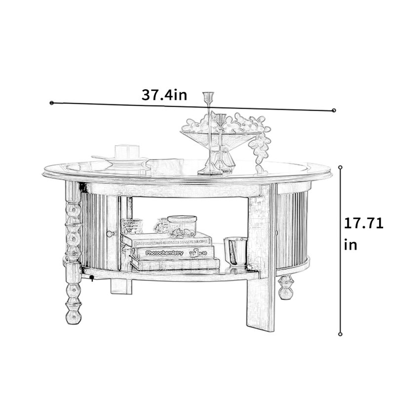 Table à thé ronde en bois massif cerise, H 17,71 po x L 37,4 po x l 37,4 po