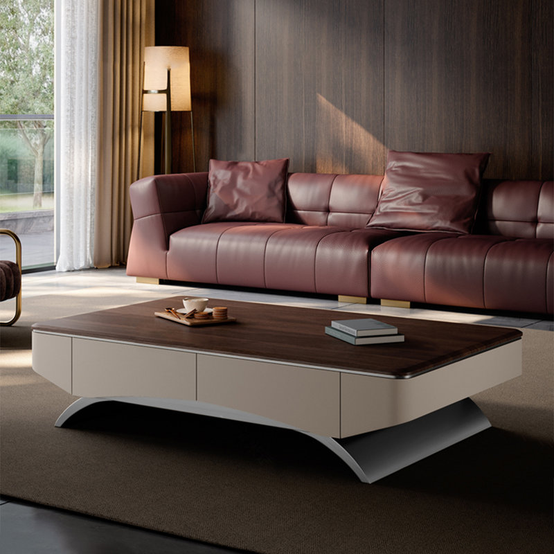 Luxury-Style Rectangular Solid Wood Coffee Table, 17.7" H x 55.1" L x 27.6" W