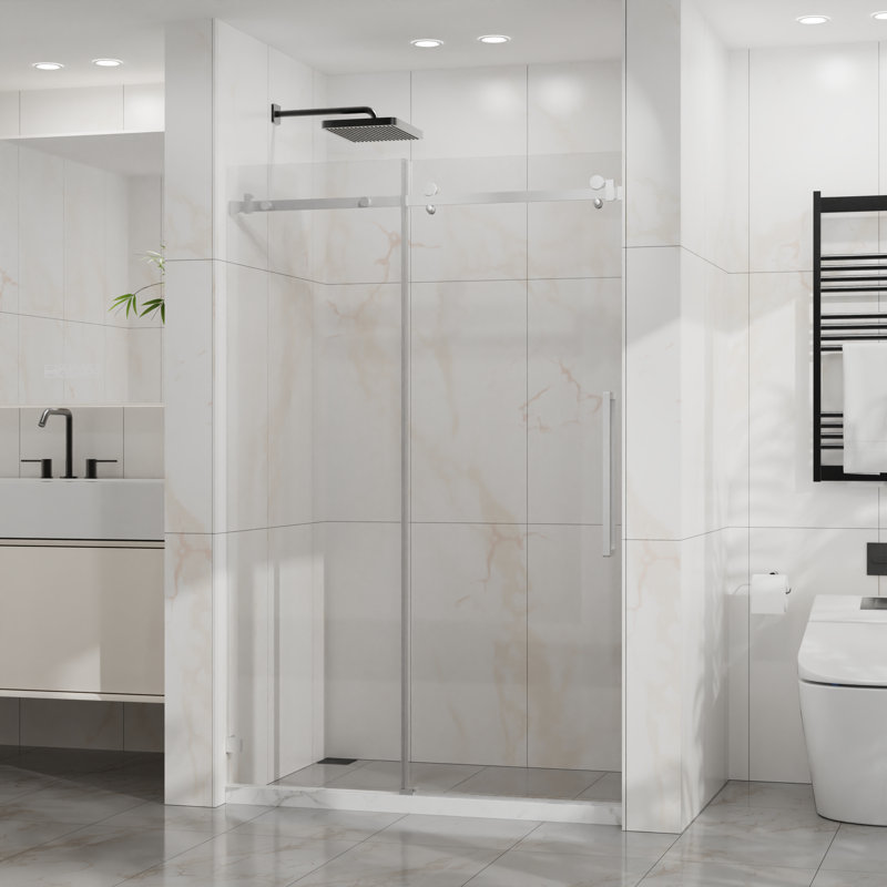 Max 44'' - 48'' W x 72'' H Single Sliding Frameless Shower Door with 1/4" Clear Glass