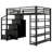 Queen Metal Loft Bed with Storage Shelves, Wardrobe & Staircase, Space-Saving Black