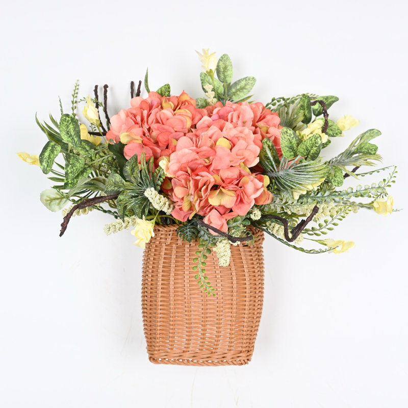 Arrangement floral d'hortensia artificiel printemps été pour porte d'entrée murale, feuilles de feuillage de verdure, pièce maîtresse de table de bureau à domicile pour la décoration de fête de mariage