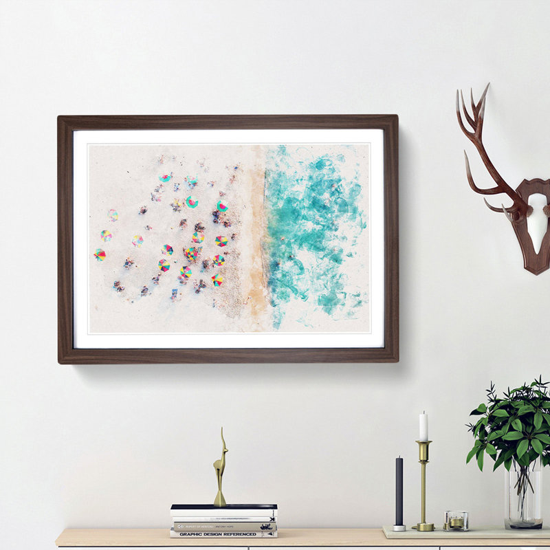 Miami Florida Beach Watercolour - Picture Frame Graphic Art Print, 24cm H x 33cm W x 2cm D, Walnut Framed