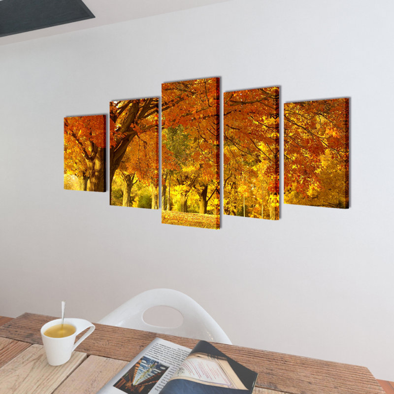 Maple Trees - 5 Piece No Frame Print on Canvas, 50cm H x 100cm W x 1.8cm D