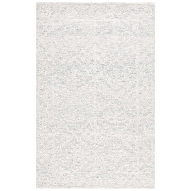 Renelda Ebony Hand Tufted Wool Cotton Damask Rug in Ivory/Light Gray/Gray, Round 6'