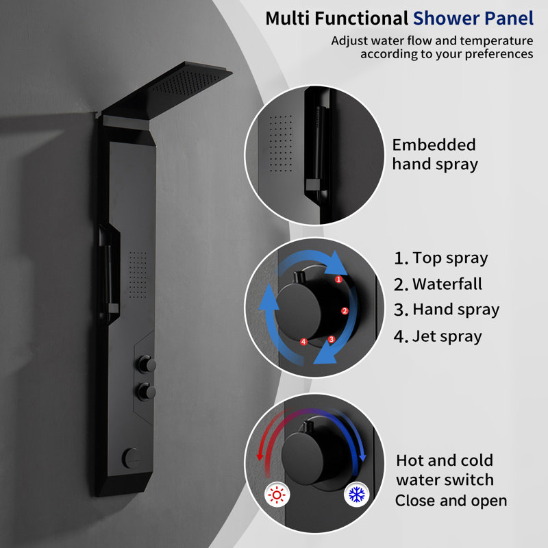 Système de tour de douche à inverseur 4 voies avec pomme de douche fixe