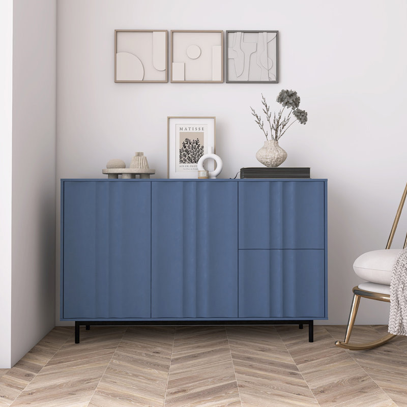 Armoire de rangement à motif de vagues avec 2 portes et 2 tiroirs, Marine