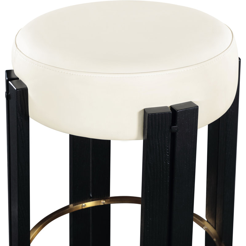 Tabouret de comptoir Harrison, Cuir crème végétalien, Noir