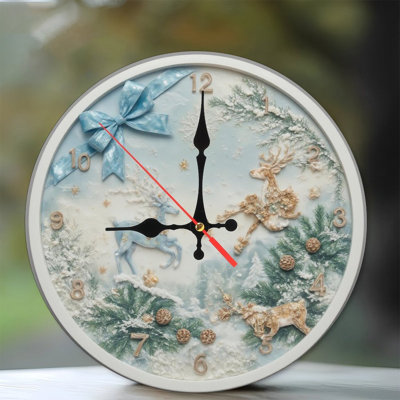Winter-Clock-Reindeer-Blue-Bow