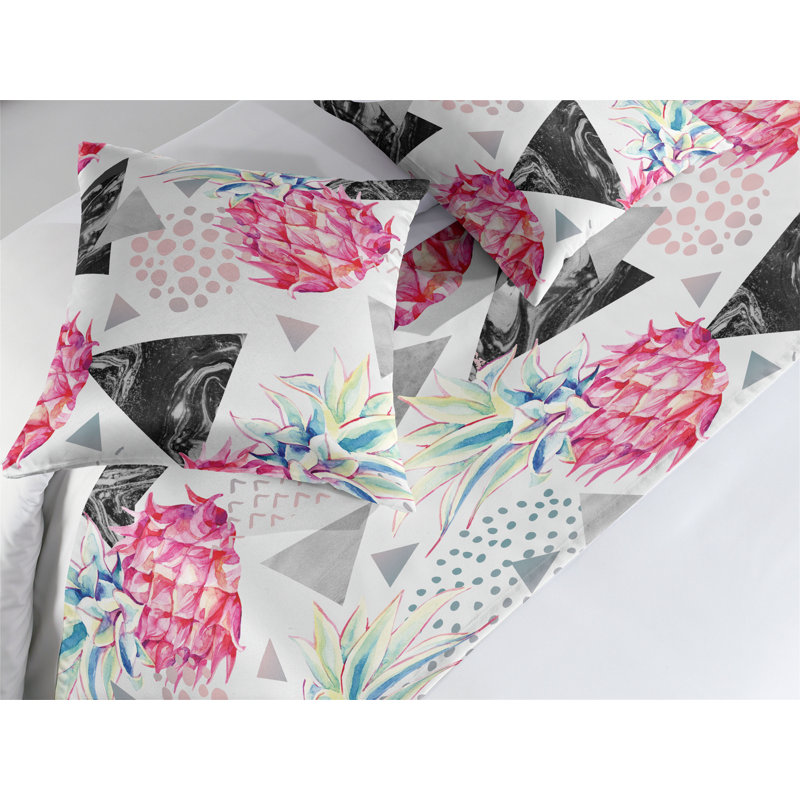 Ambesonne Tropical Bed Runner Set Triangle Pineapple Plot Charcoal Grey and Hot Pink, King