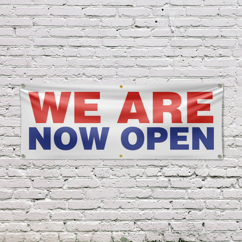 Enseigne de bannière We We Now Open 24 po x 72 po