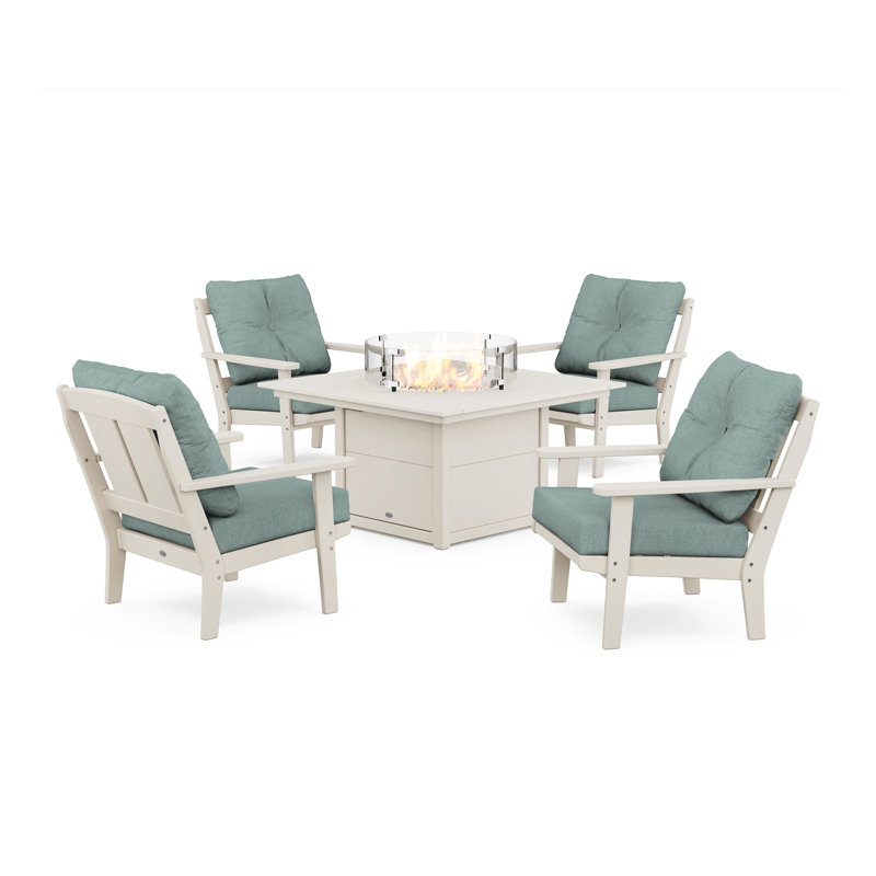 Mission 5 Piece Multiple Chairs Seating Group with Cushions, Sand, Glacier Spa