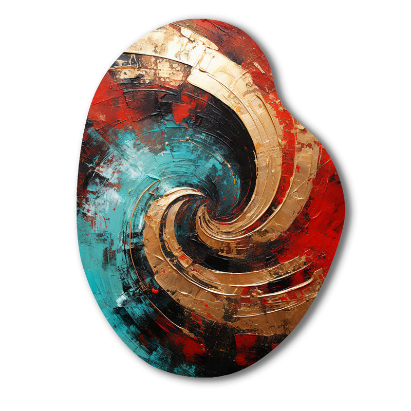 Newport - spirales abstraites, impressions sur métal de forme unique, art mural rouge en forme libre, H 38 po x l 28 po