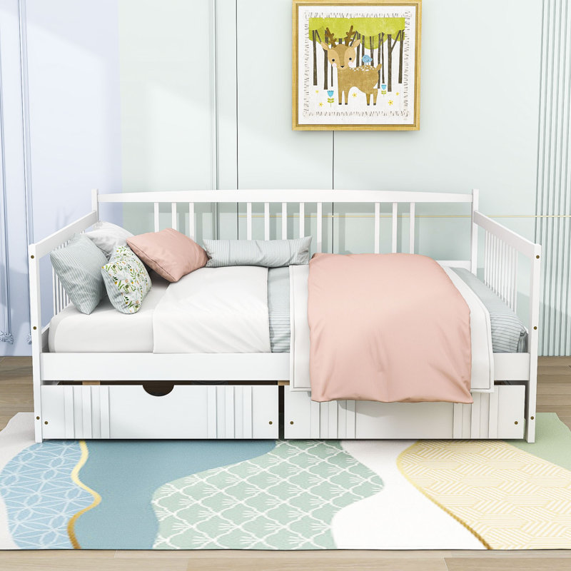 Pavillion Full Size 2 Drawers Wood Daybed, White