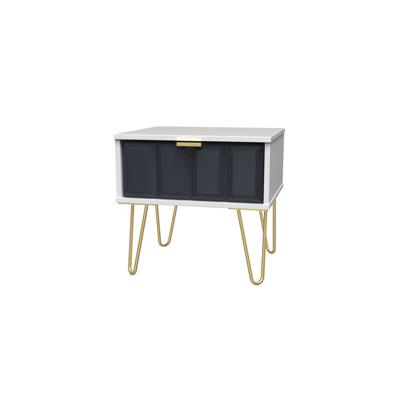 Allem 1 Drawer Bedside Cabinet (Ready Assembled), Indigo Matt/White