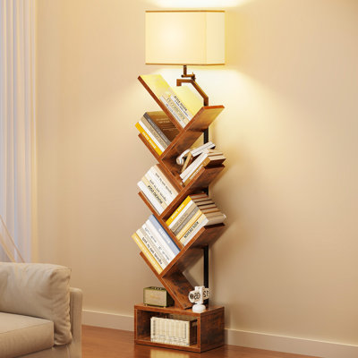  Built-in Adjustable Lamp With Tree Bookshelf, Floor Lamp With Spacious Storage Space, Utility Book Organizer Shelves With Stable Structure