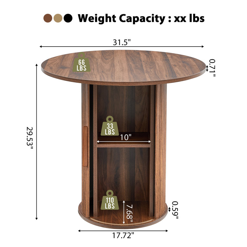 31.5'' Round Pedestal Dining Table, Walnut