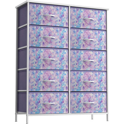 Sorbus Kids Dresser With 10 Drawers - Storage Unit Organizer Chest For Clothes - Bedroom, Kids Room, Nursery, & Closet, Tie-Dye Purple