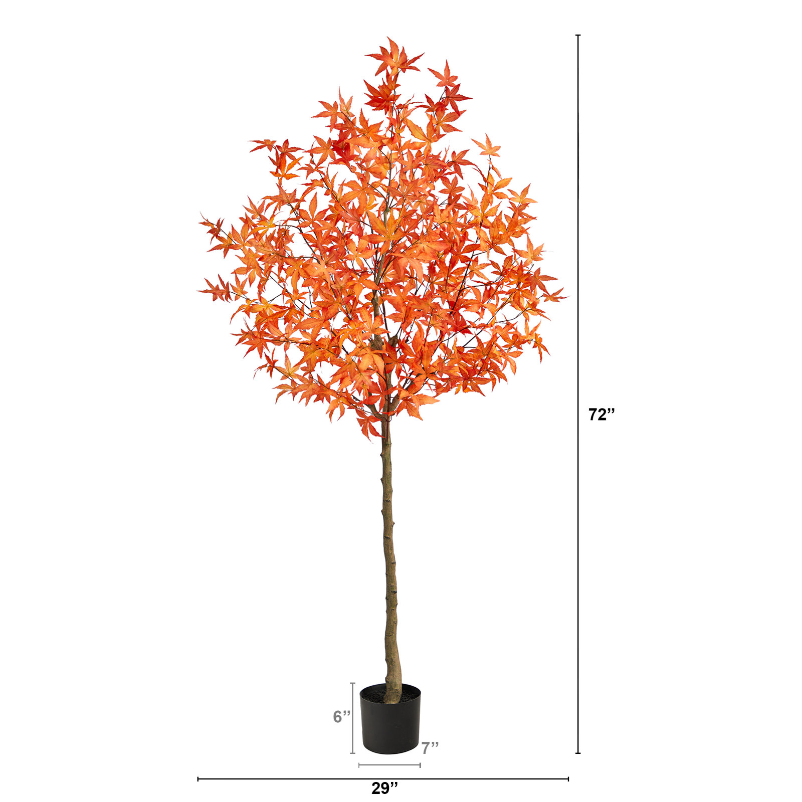 Faux Maple Tree in Pot Liner, Orange, 72" H x 29" W x 20" D
