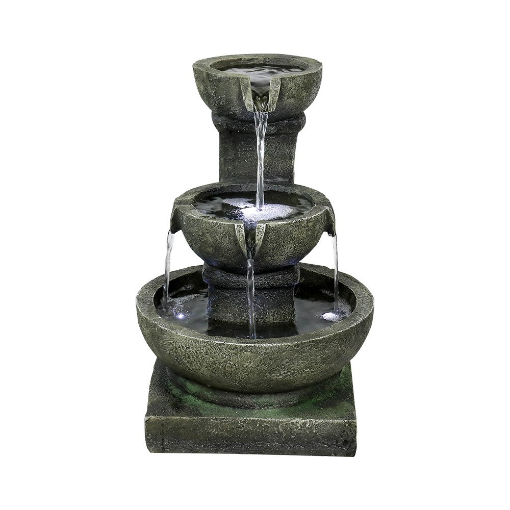 Luxembourg Hand Crafted Weather Resistant Floor Fountain with Light Millwood Pines