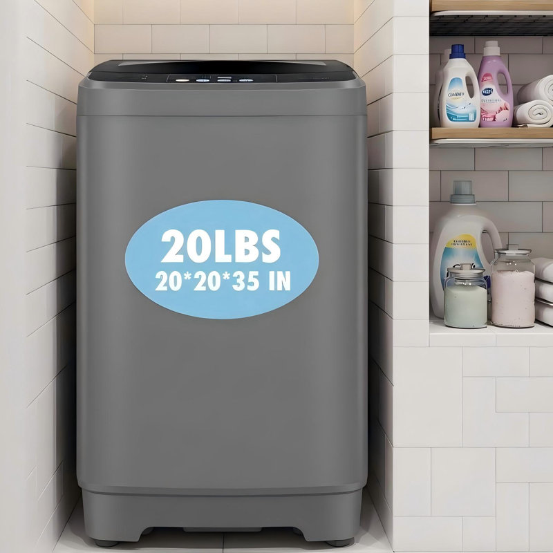 20 LBS High-Capacity 2-In-1 Portable Washing Machine - Turbo Wash Technology With Panoramic Glass Lid, 10 Programs, 8 Water Levels & Built-In Drain Pump