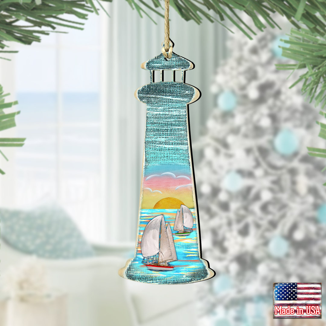Lighthouse Scenic Coastal Holiday Shaped Wood Ornament The Holiday Aisle®