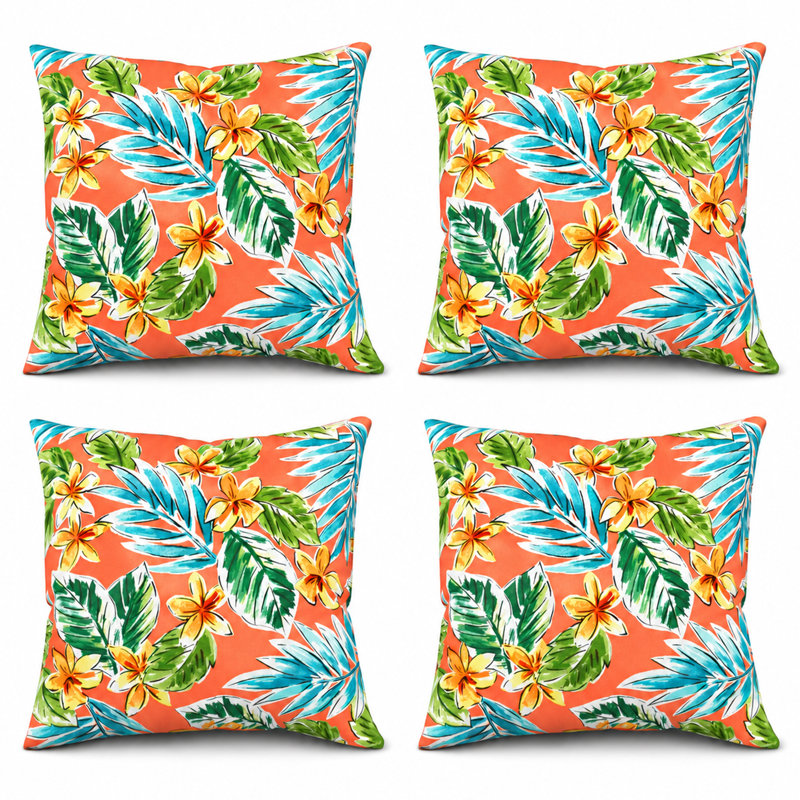 Coussin décoratif intérieur / extérieur l 18 po x L 18 po, Blue/Pink Leaves & Flowers