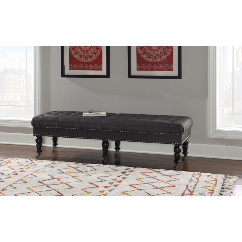 Athylene Linen Upholstered Bench, 17.75” H x 62” W x 19.63” D, Dull Pink
