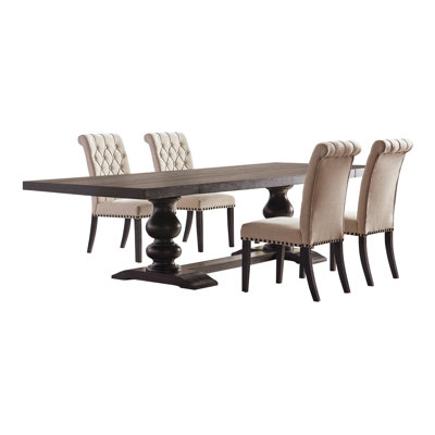 Ehva 5 - Piece Extendable Trestle Dining Set in Black and Beige -  Red Barrel StudioÂ®, 76ADBA294A33457CA04420C77831E4F6