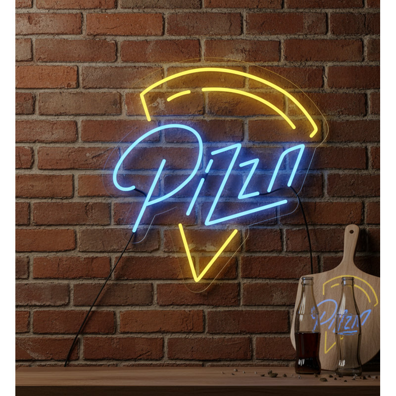  | Enseigne néon pizza | Fabriqué avec un tube néon flexible durable offrant un éclairage lumineux et constant pendant plus de 50 000 heures sans scintillement ni gradation | 22 x 21 | Bleu et jaune