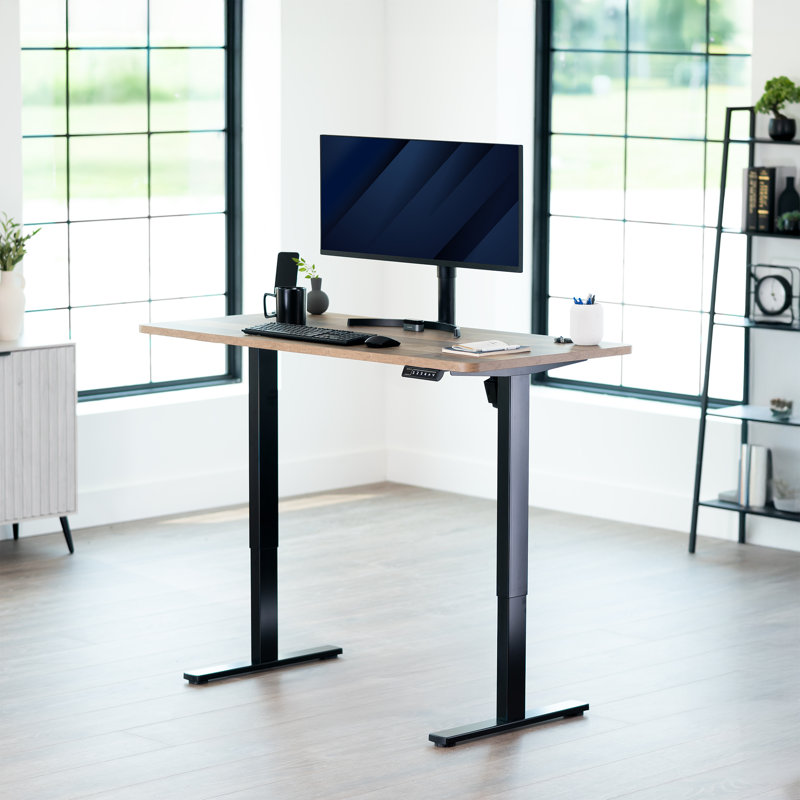 VIVO Electric 55” x 28” Stand Up Desk, Black, Reclaimed Wood