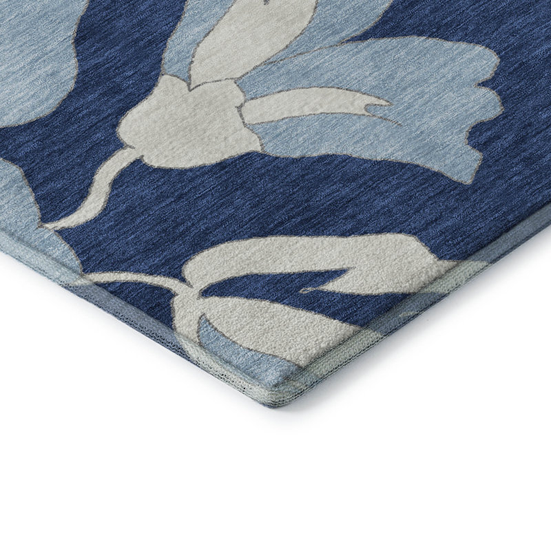 Tapis bleu marine de qualité supérieure lavable à la machine Prisco, Tapis de couloir 2 pi 3 po x 7 pi 6 po