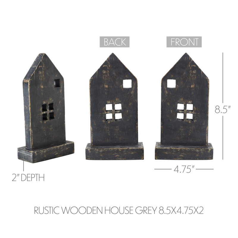 Festive Finds Rustic Wooden House - gris, H 8 po x l 4,75 po x P 2 po