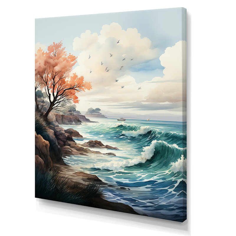 Paysage marin capturant l'esprit côtier I - plage, art mural, Toile tendue, H 32 po x l 24 po x P 1 po