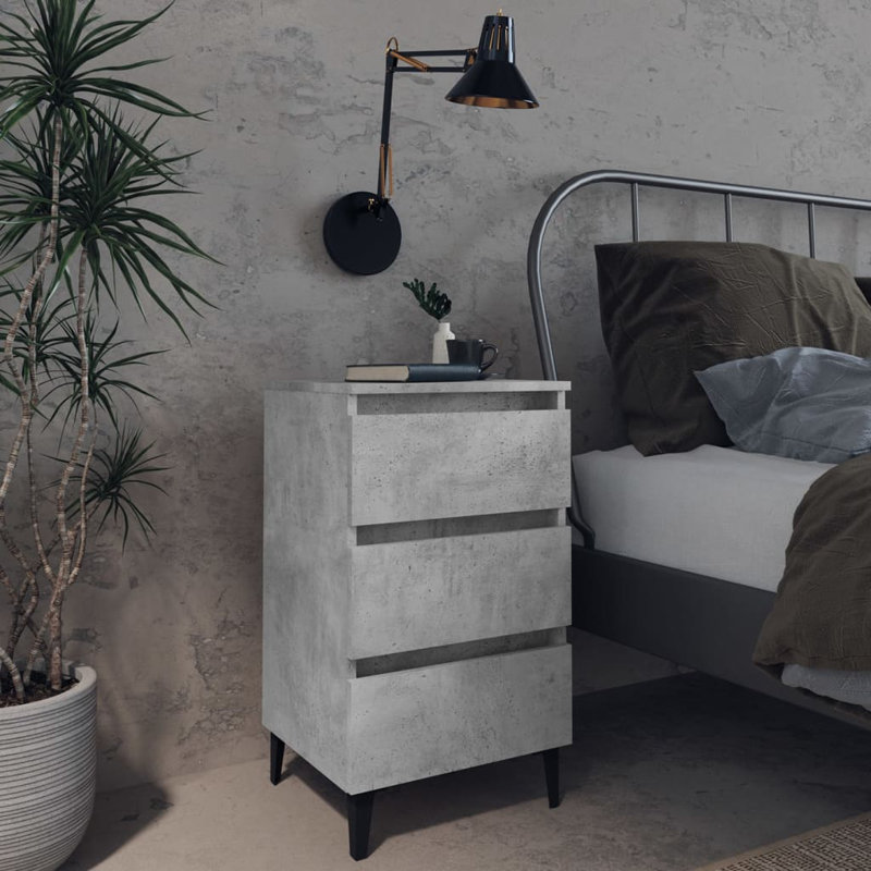 Pythagoras 40cm W Particle Board / Chipboard Bedside Table, Concrete Grey