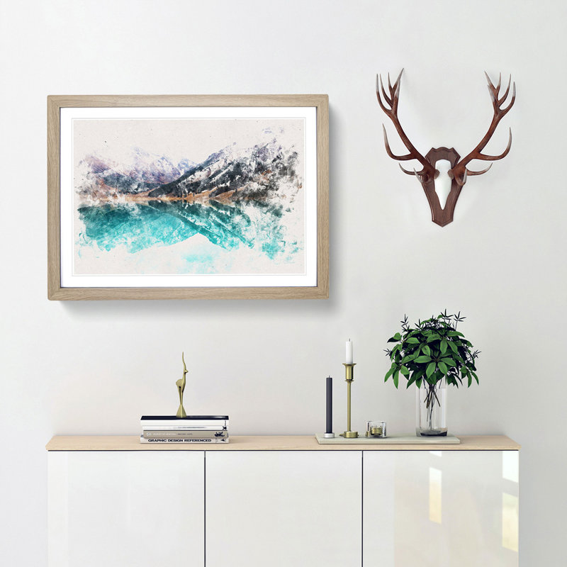 The Almaty Lake in Kazakhstan - Picture Frame Painting Print, Black Framed, 36cm H x 48cm W x 2cm D