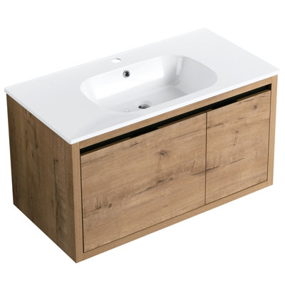 Meuble-lavabo mural de 36 po pour salle de bain avec évier en gel inclus